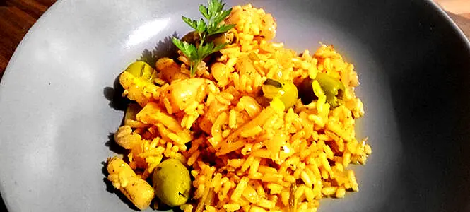 Riz complet aux salsifis et olives vertes